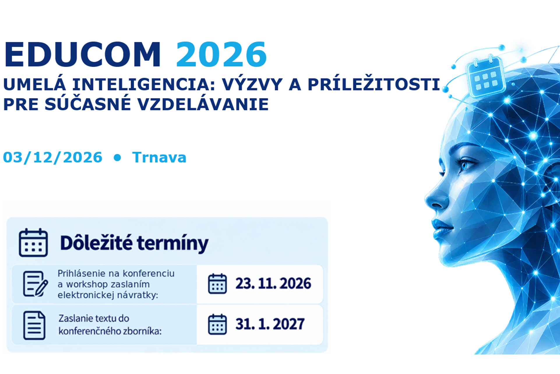 EDUCOM 2026 otvorí diskusiu o výzvach a príležitostiach umelej inteligencie vo vzdelávaní